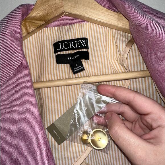 J.Crew Bristol Blazer Raspberry Pink Linen Blend Double Breasted Jacket Sz 0 - Picture 3 of 8